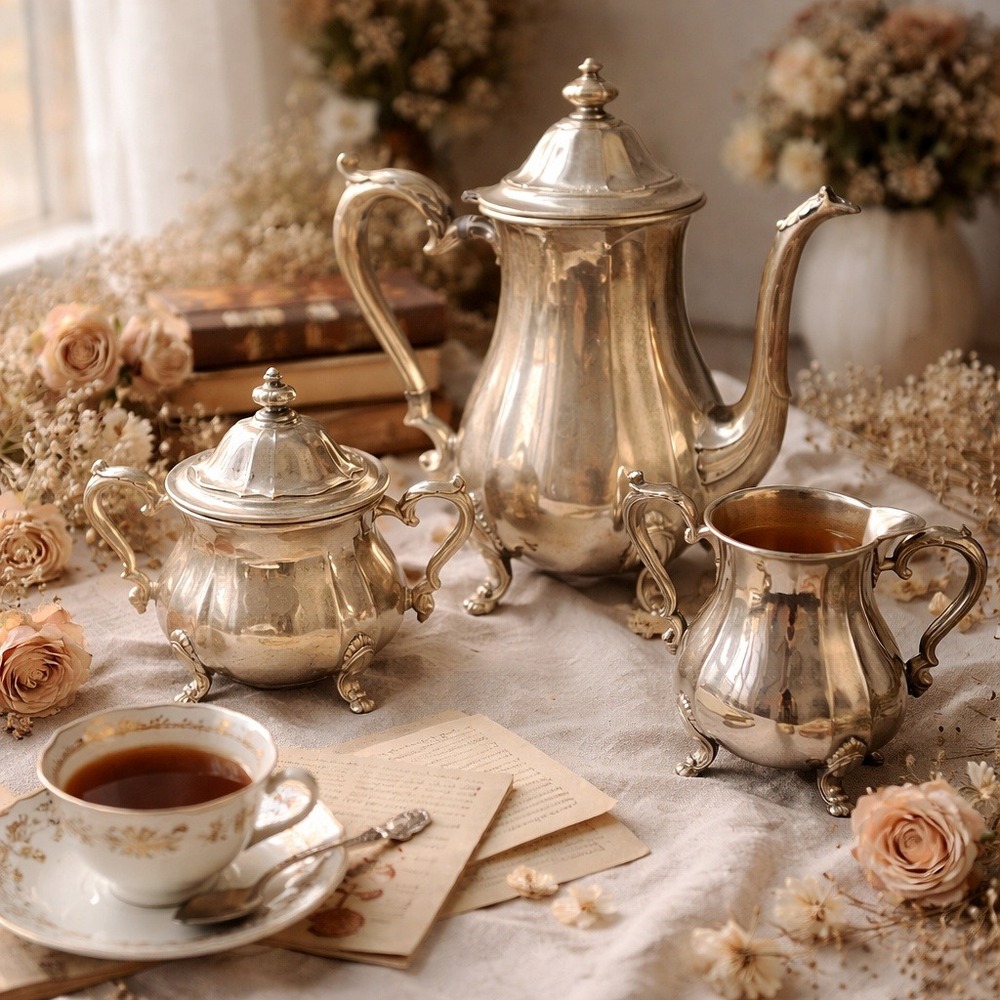 Antique Silverplate Tea Coffee Set Chippendale International Silver Co Sugar‎ &